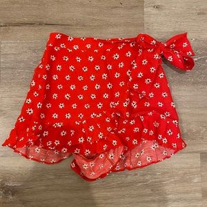 ZARA Red Linen Floral Skort